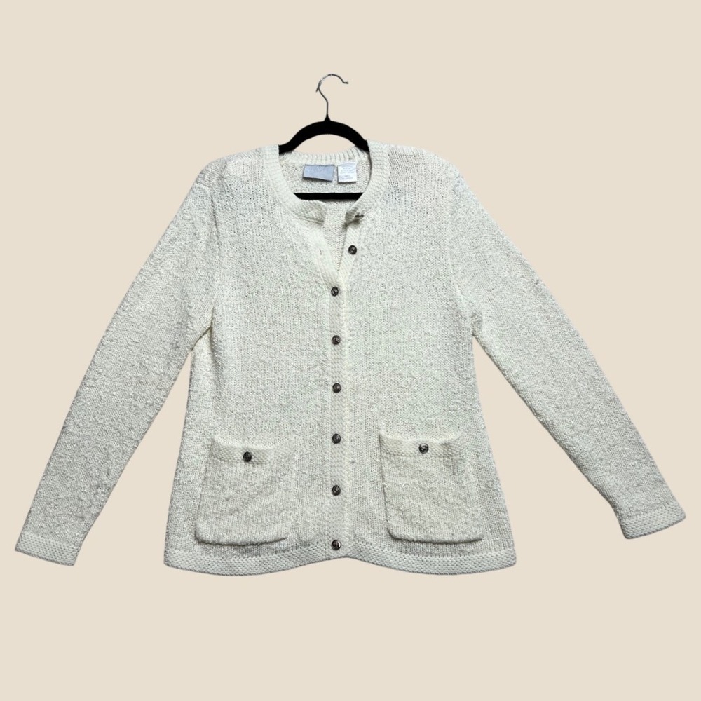 Vintage Blair Knit Cardigan Womens Medium Cream White Button Front 90s Sweater M